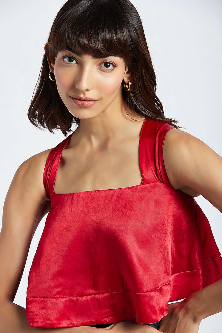 Scarlet Red Gajji Silk Top by Moihno at Pernia's Pop Up Shop
