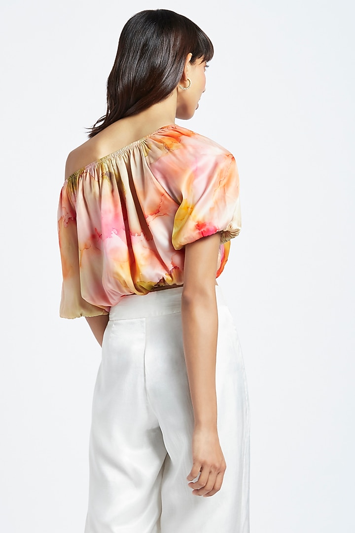 Yellow Satin One Shoulder Crop Top by Moihno at Pernia's Pop Up Shop