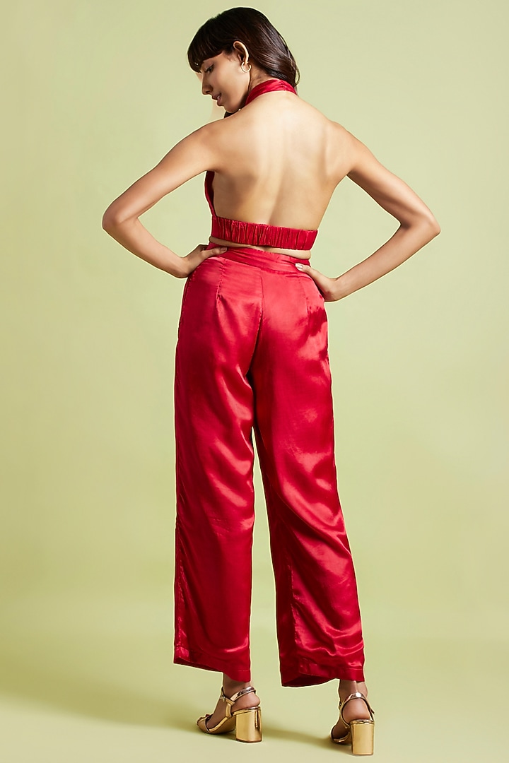 Scarlet Red Gajji Silk Palazzo Pant Set by Moihno at Pernia's Pop Up Shop