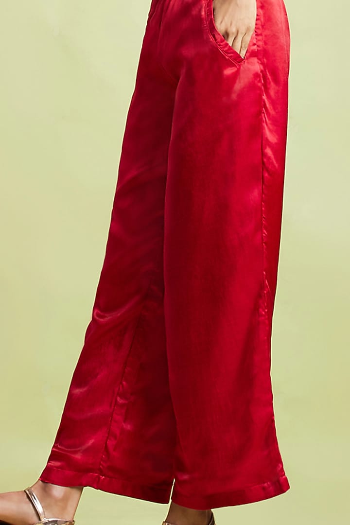 Scarlet Red Gajji Silk Palazzo Pant Set by Moihno at Pernia's Pop Up Shop