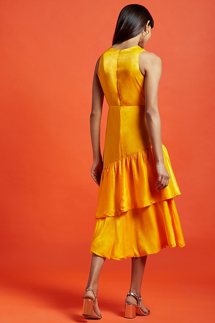 Spicy Mustard Silk Asymmetric Midi Summer Dress by Moihno at Pernia's Pop Up Shop