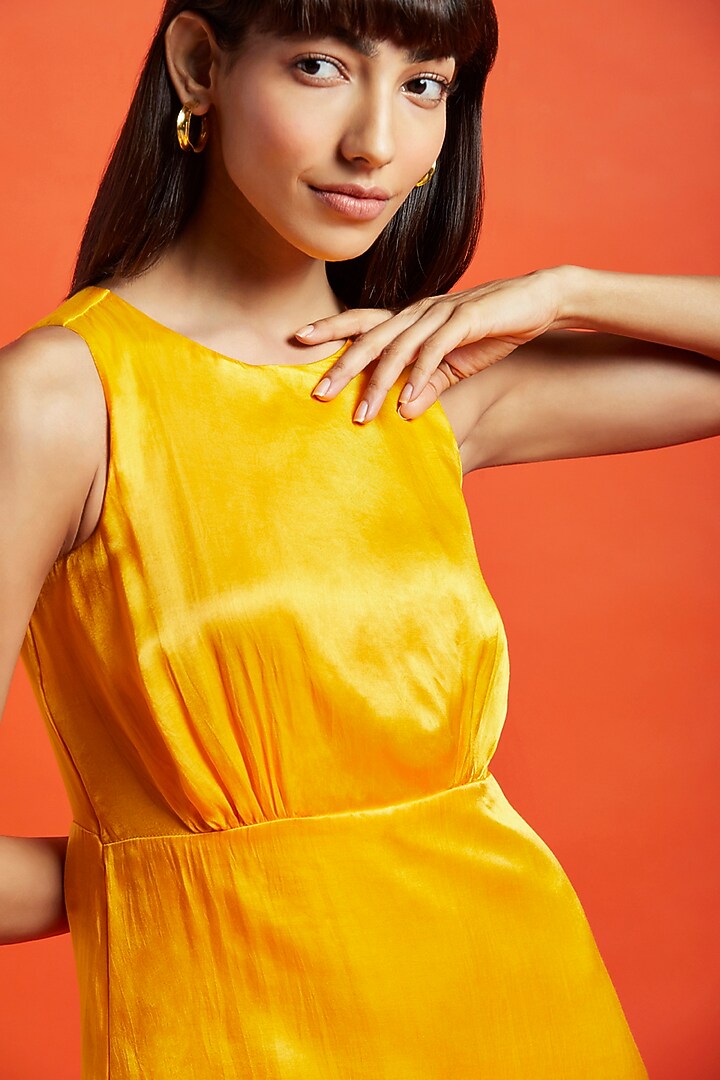 Spicy Mustard Silk Asymmetric Midi Summer Dress by Moihno at Pernia's Pop Up Shop