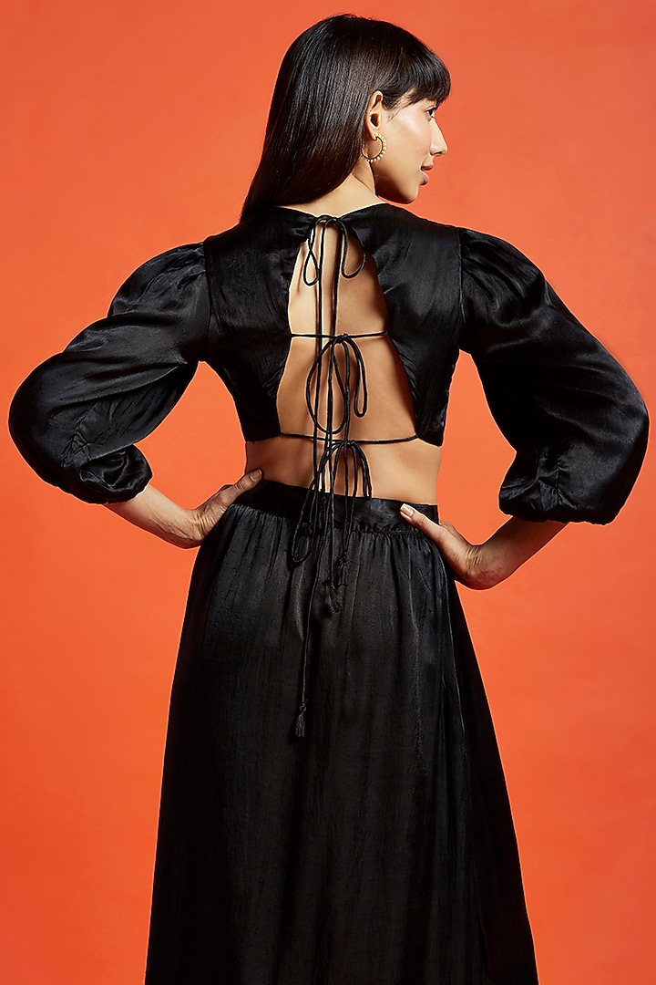 Midnight Black Silk Backless Crop Top by Moihno at Pernia's Pop Up Shop