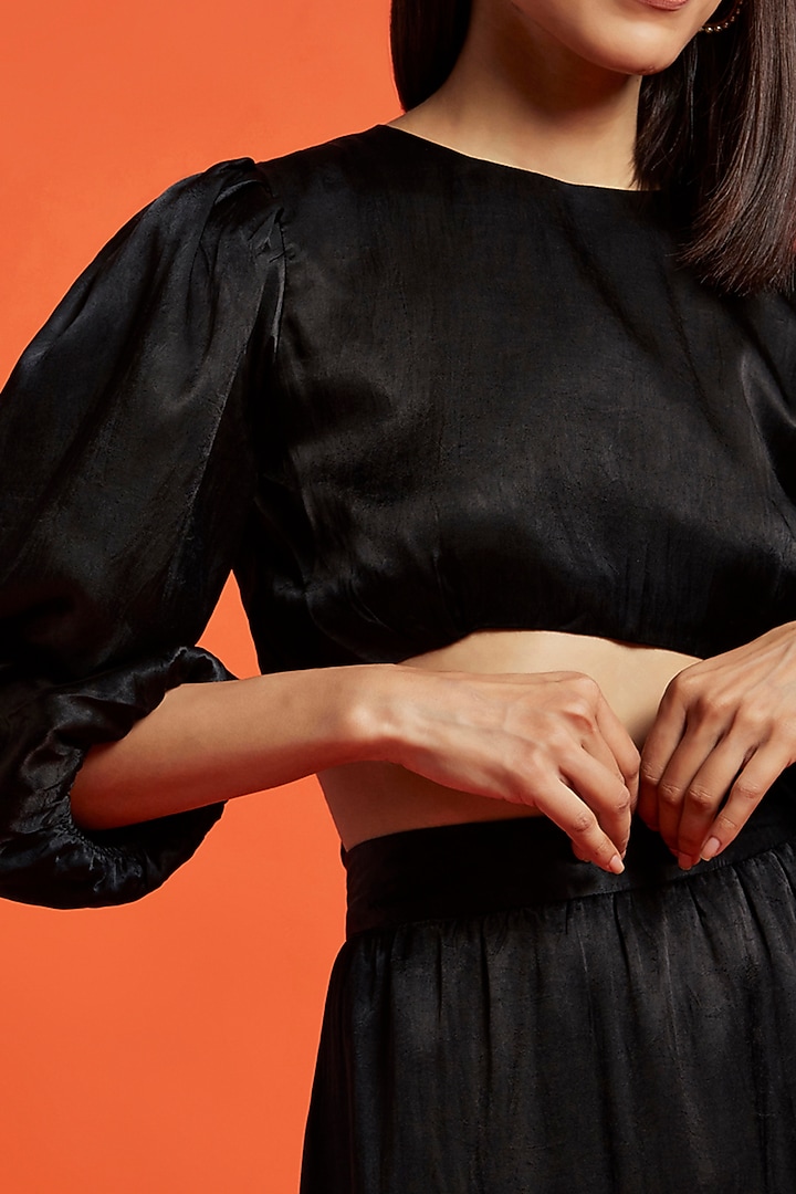 Midnight Black Silk Backless Crop Top by Moihno at Pernia's Pop Up Shop
