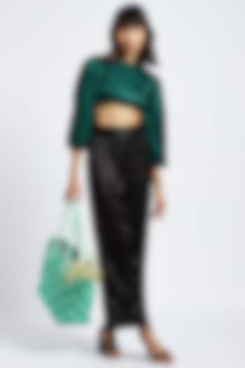 Emerald Green Silk Backless Crop Top by Moihno