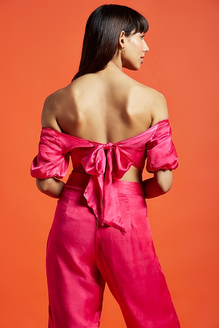 Fuchsia Pink Silk Off-Shoulder Crop Top by Moihno at Pernia's Pop Up Shop