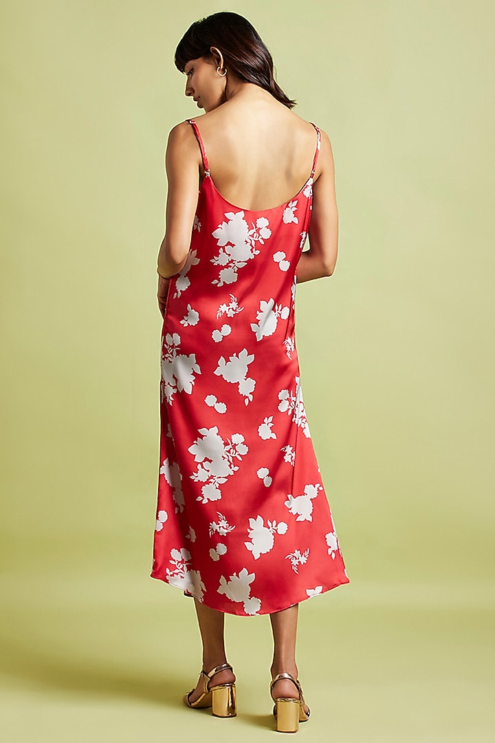 Red Satin Printed Midi Summer Dress by Moihno at Pernia's Pop Up Shop