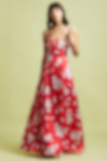 Red Printed Maxi Dress by Moihno