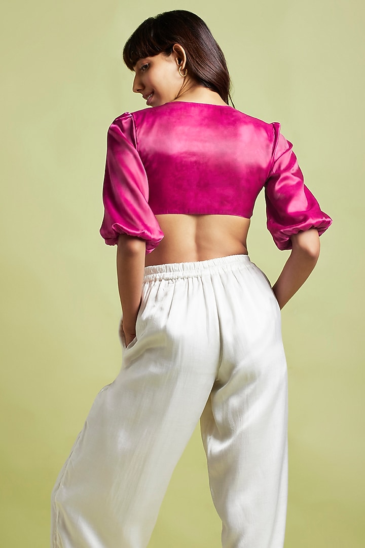 Purple Silk Printed Crop Top by Moihno at Pernia's Pop Up Shop