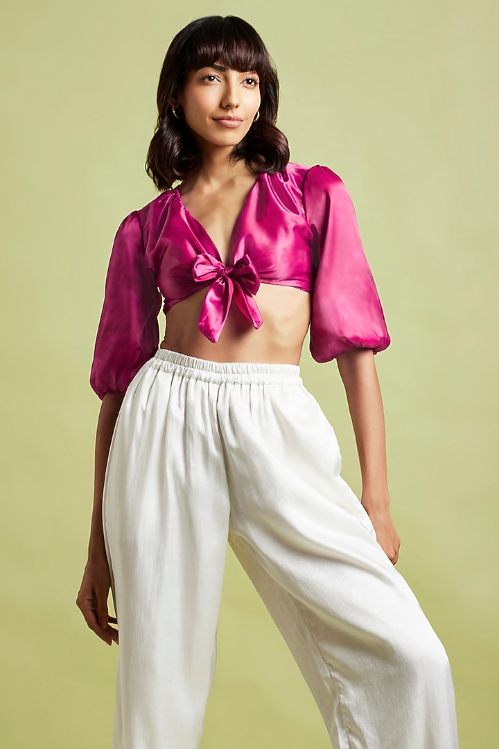 Purple Silk Printed Crop Top by Moihno at Pernia's Pop Up Shop