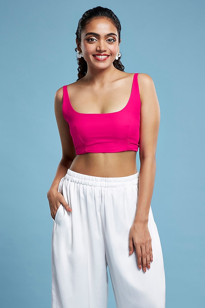 Pink Georgette Cropped Top by Moihno