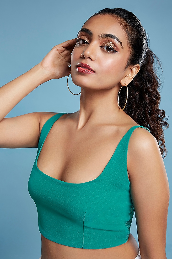 Green Georgette Cropped Top by Moihno at Pernia's Pop Up Shop