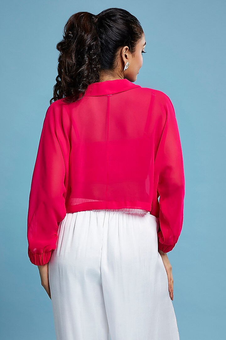 Pink Georgette Oversized Cropped Shirt by Moihno at Pernia's Pop Up Shop