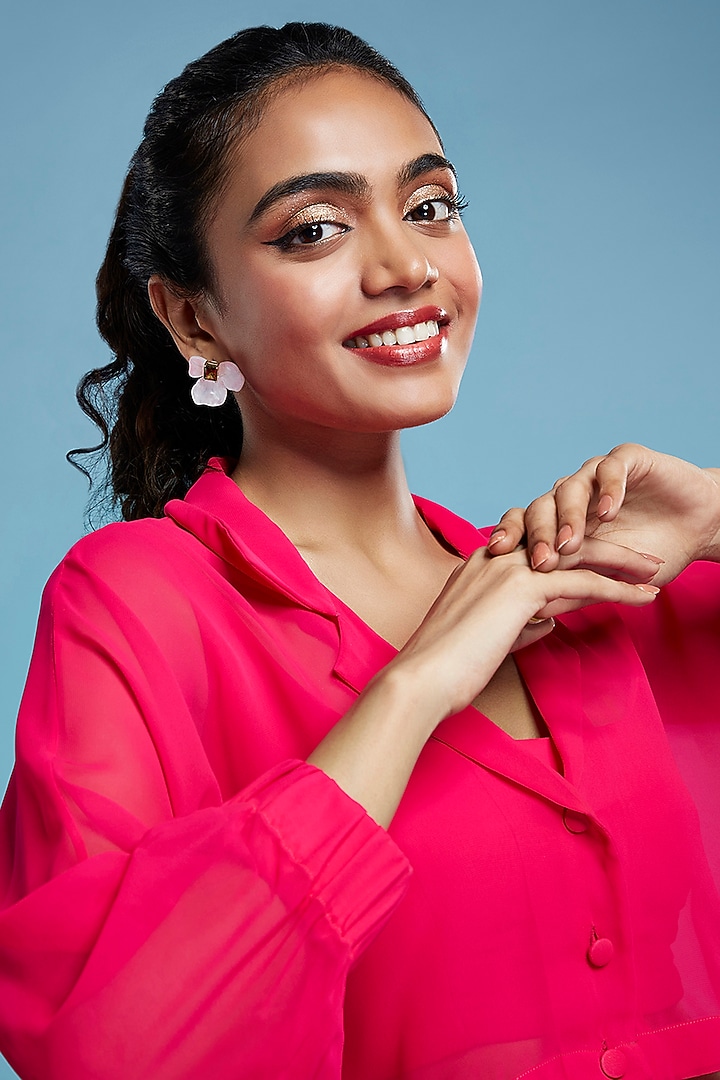 Pink Georgette Oversized Cropped Shirt by Moihno at Pernia's Pop Up Shop