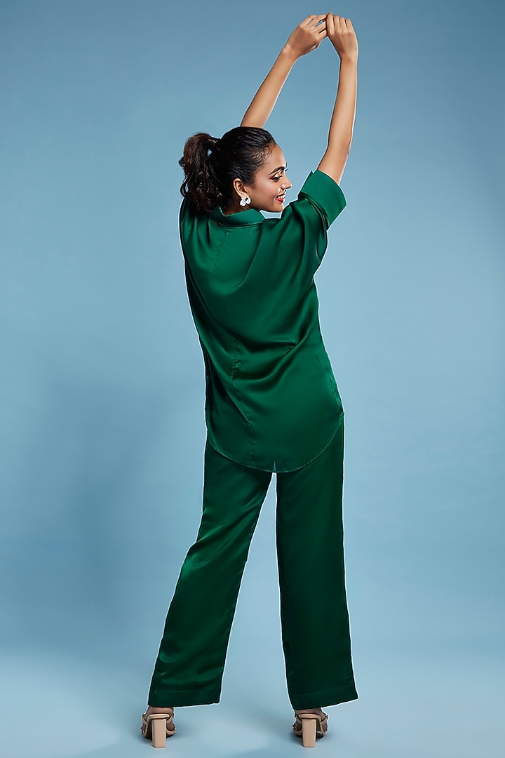 Green Satin Georgette Oversized Shirt by Moihno at Pernia's Pop Up Shop