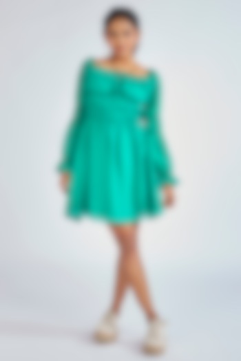 Green Georgette Mini Dress by Moihno