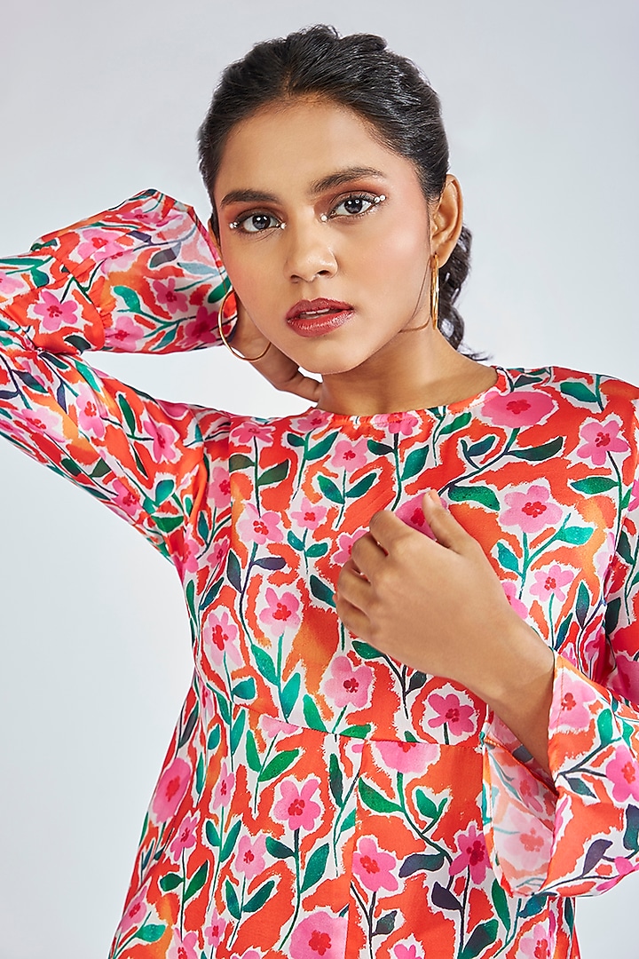 Multi-Colored Satin Georgette Floral Printed Mini Summer Dress by Moihno at Pernia's Pop Up Shop