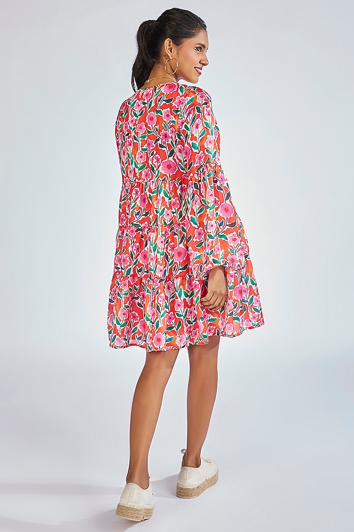 Multi-Colored Satin Georgette Floral Printed Mini Summer Dress by Moihno at Pernia's Pop Up Shop