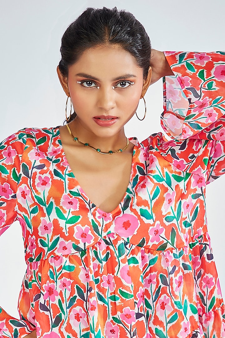 Multi-Colored Satin Georgette Floral Printed Mini Summer Dress by Moihno at Pernia's Pop Up Shop