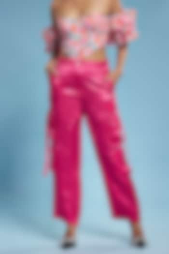 Pink Satin Cargo Pants by Moihno