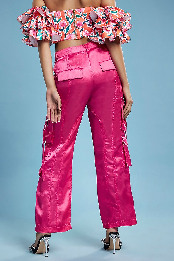 Pink Satin Cargo Pants by Moihno at Pernia's Pop Up Shop