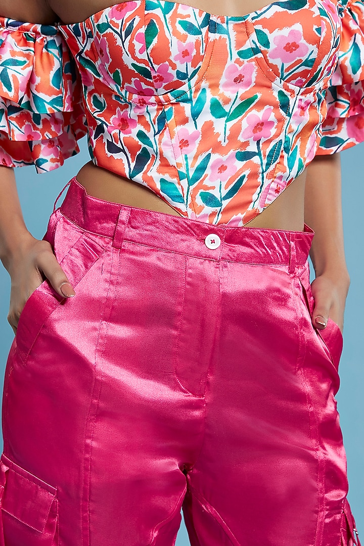 Pink Satin Cargo Pants by Moihno at Pernia's Pop Up Shop