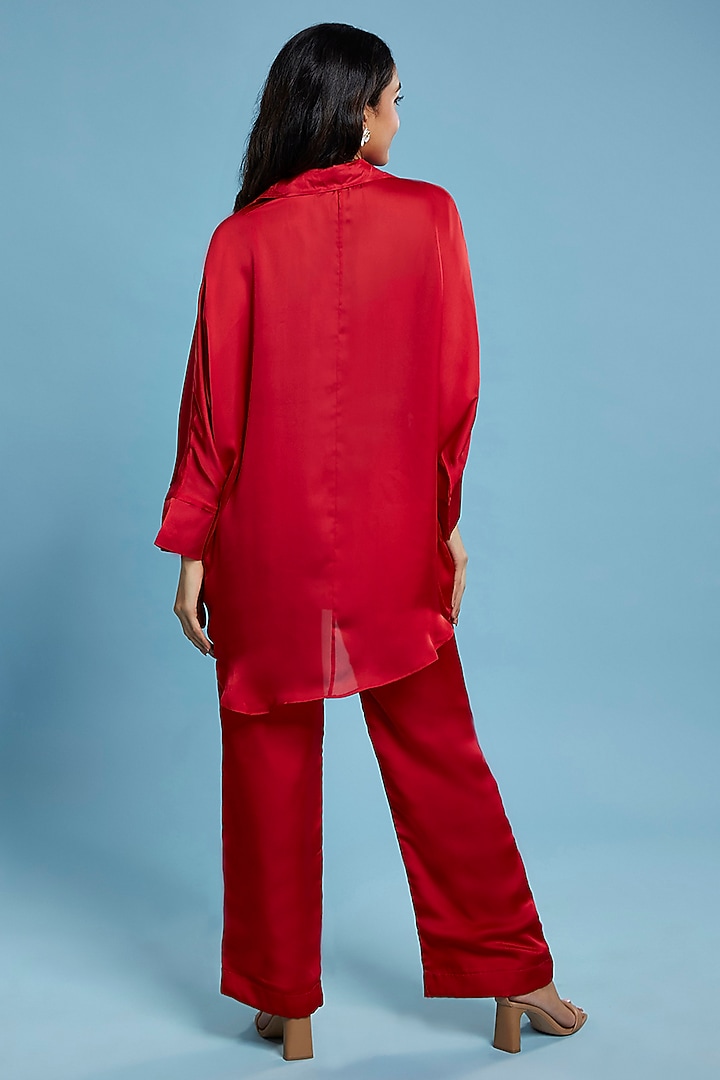 Maroon Satin Georgette Co-Ord Set by Moihno at Pernia's Pop Up Shop
