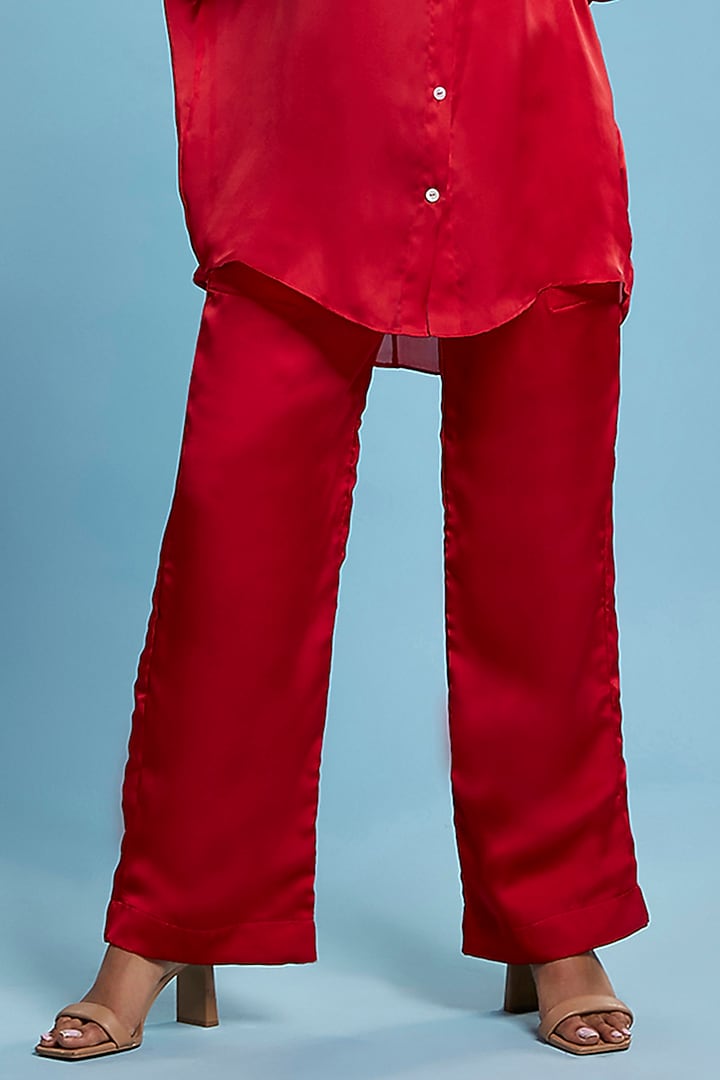 Maroon Satin Georgette Co-Ord Set by Moihno at Pernia's Pop Up Shop