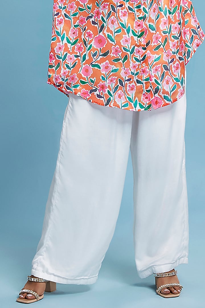 White Satin Georgette Pant Set by Moihno at Pernia's Pop Up Shop