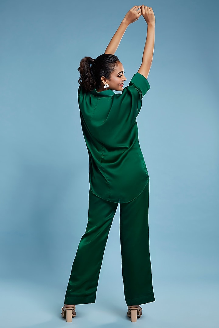 Green Satin Georgette Co-Ord Set by Moihno at Pernia's Pop Up Shop