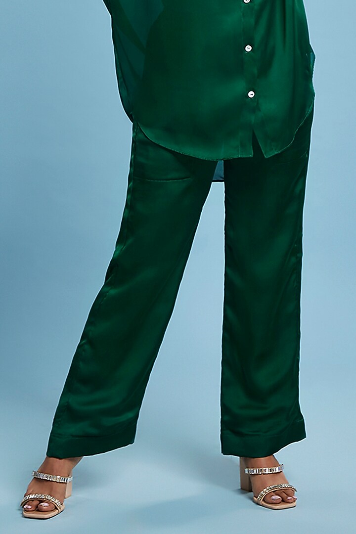 Green Satin Georgette Co-Ord Set by Moihno at Pernia's Pop Up Shop