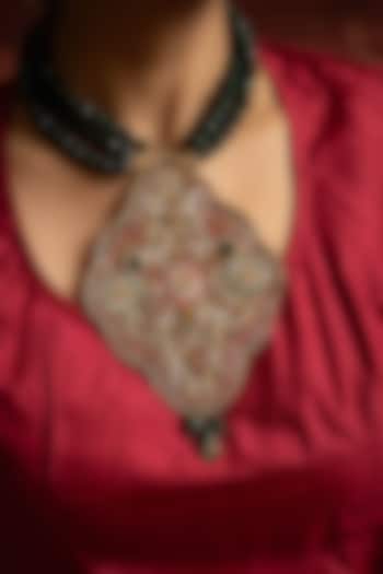 Green Silk Fabric Zardosi & Thread Work Pendant Necklace by Moirra