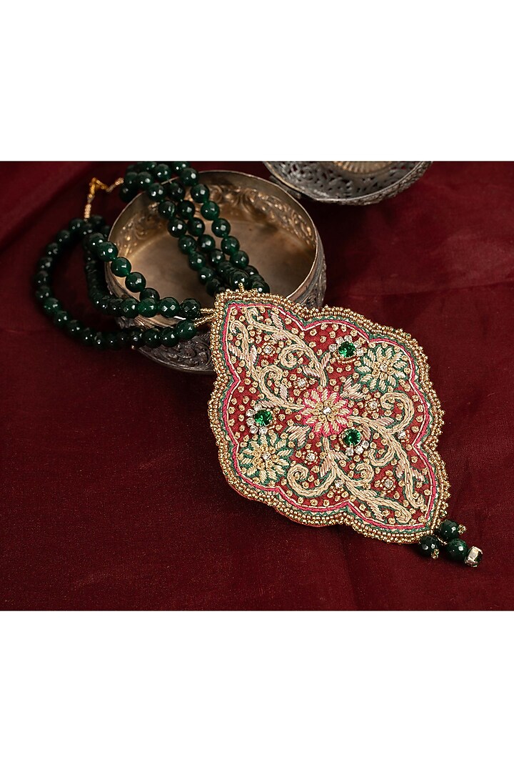 Green Silk Fabric Zardosi Thread Work Pendant Necklace by Moirra at  Pernia's Pop Up Shop