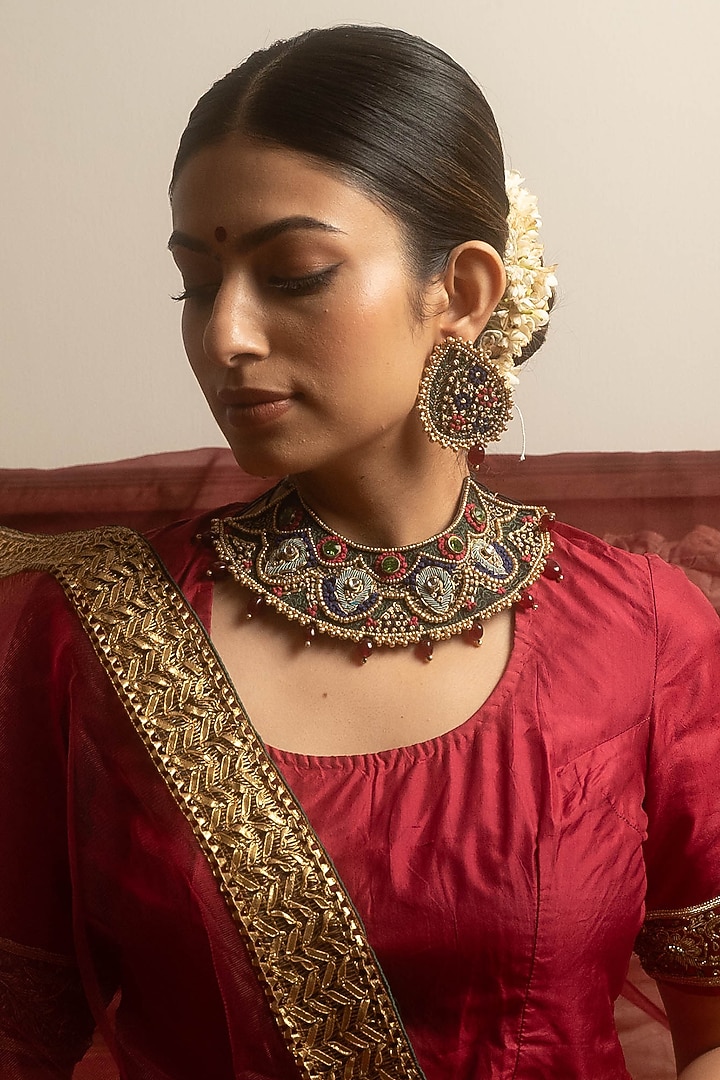 Multi-Colored Kora Dabka & Zari Work Choker Necklace by Moirra at Pernia's Pop Up Shop