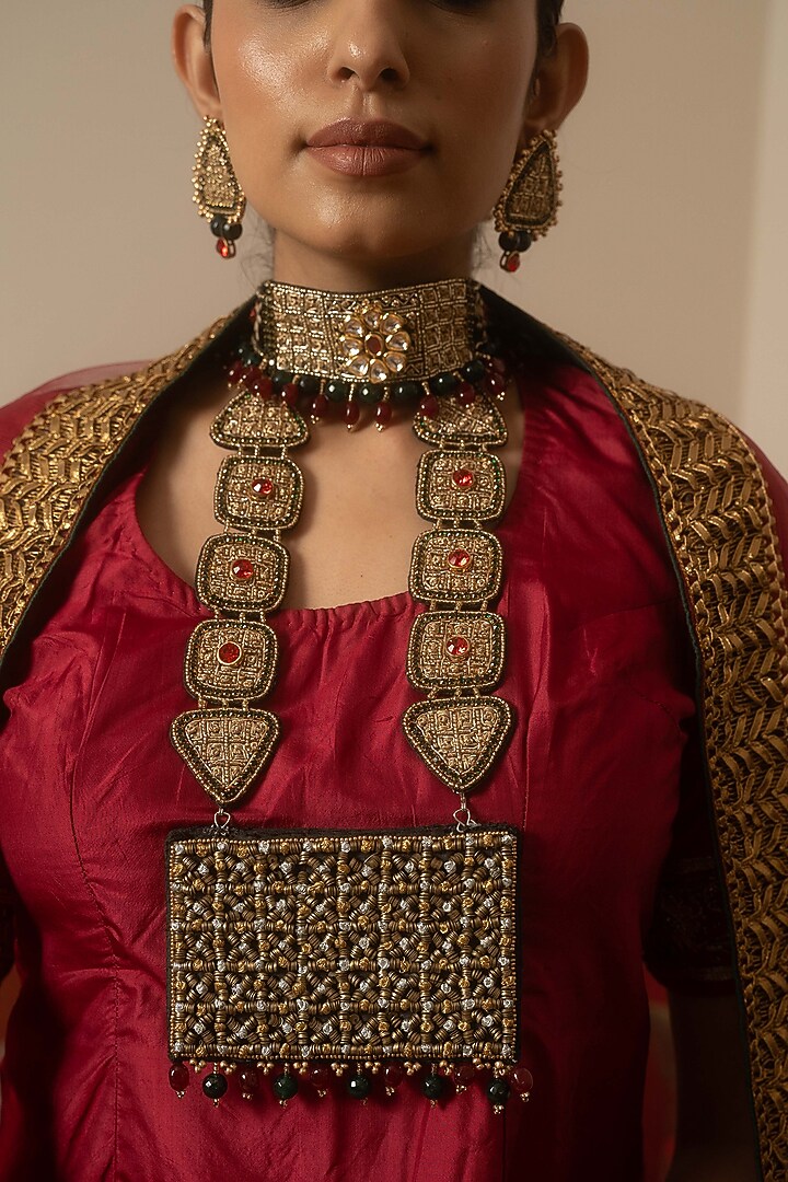 Gold Floral Motif & Gemstone Chain Pendant Necklace by Moirra at Pernia's Pop Up Shop