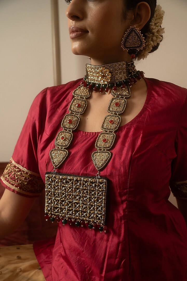 Gold Floral Motif & Gemstone Chain Pendant Necklace by Moirra at Pernia's Pop Up Shop