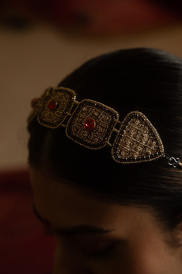 Gold Emerald & Ruby Gemstone Matha Patti by Moirra at Pernia's Pop Up Shop