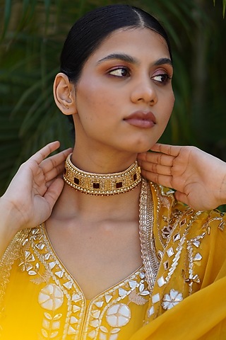 Gold Zari Bullion Knot & Dabka Work Choker Necklace by Moirra