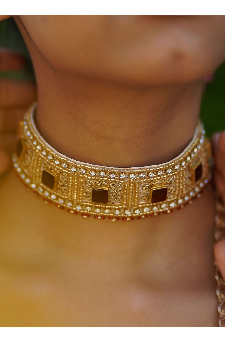 Gold Zari Bullion Knot & Dabka Work Choker Necklace by Moirra at Pernia's Pop Up Shop
