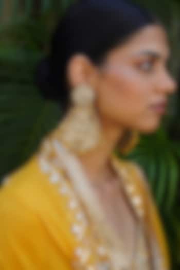 Gold Zardosi & Nakshi Work Chandelier Dangler Earrings by Moirra