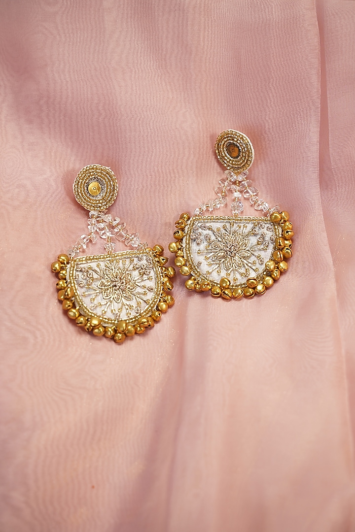 Gold Zardosi Work & Beaded Chandbali Earrings by Moirra at Pernia's Pop Up Shop