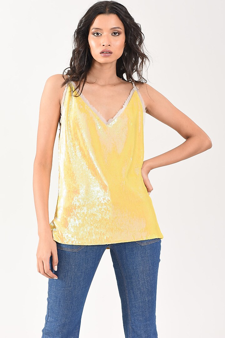Yellow Sequins Weave Cami Top by MXS - Monisha Jaising X Shweta Bachchan Nanda at Pernia's Pop Up Shop