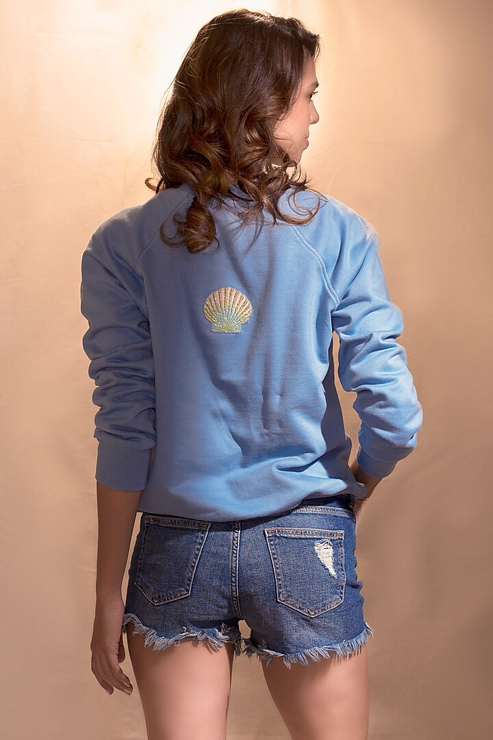 Blue Hand Embroidered Sweatshirt by MXS - Monisha Jaising X Shweta Bachchan Nanda at Pernia's Pop Up Shop