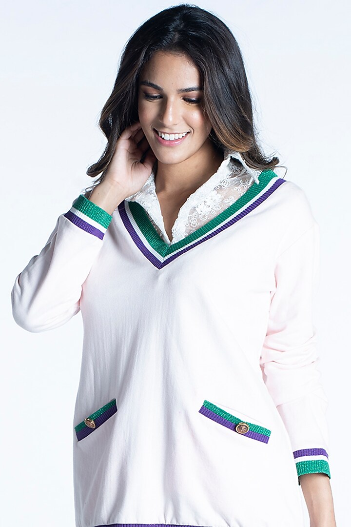 Light Pink Jumper With Attached Shirt by MXS - Monisha Jaising X Shweta Bachchan Nanda at Pernia's Pop Up Shop
