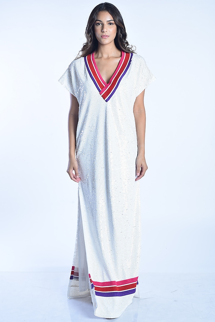 White Sequins Maxi Dress by MXS - Monisha Jaising X Shweta Bachchan Nanda
