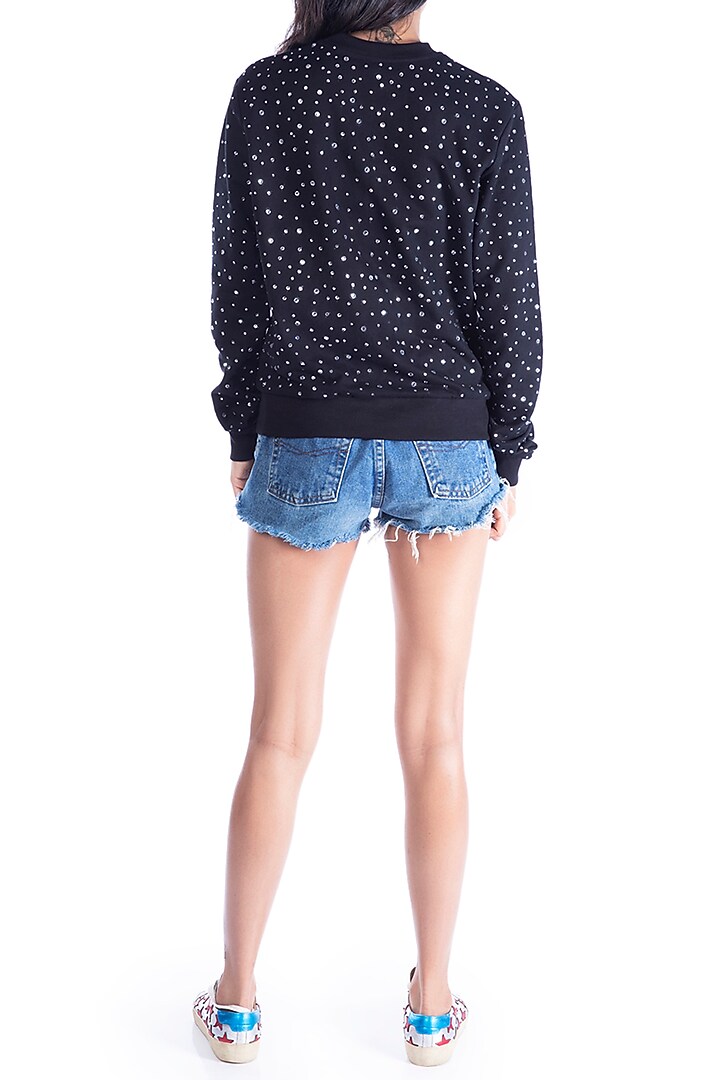 Black Embellished Printed Sweatshirt by MXS - Monisha Jaising X Shweta Bachchan Nanda at Pernia's Pop Up Shop