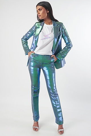 Blue Metallic Shiny Blazer by MXS - Monisha Jaising X Shweta Bachchan Nanda
