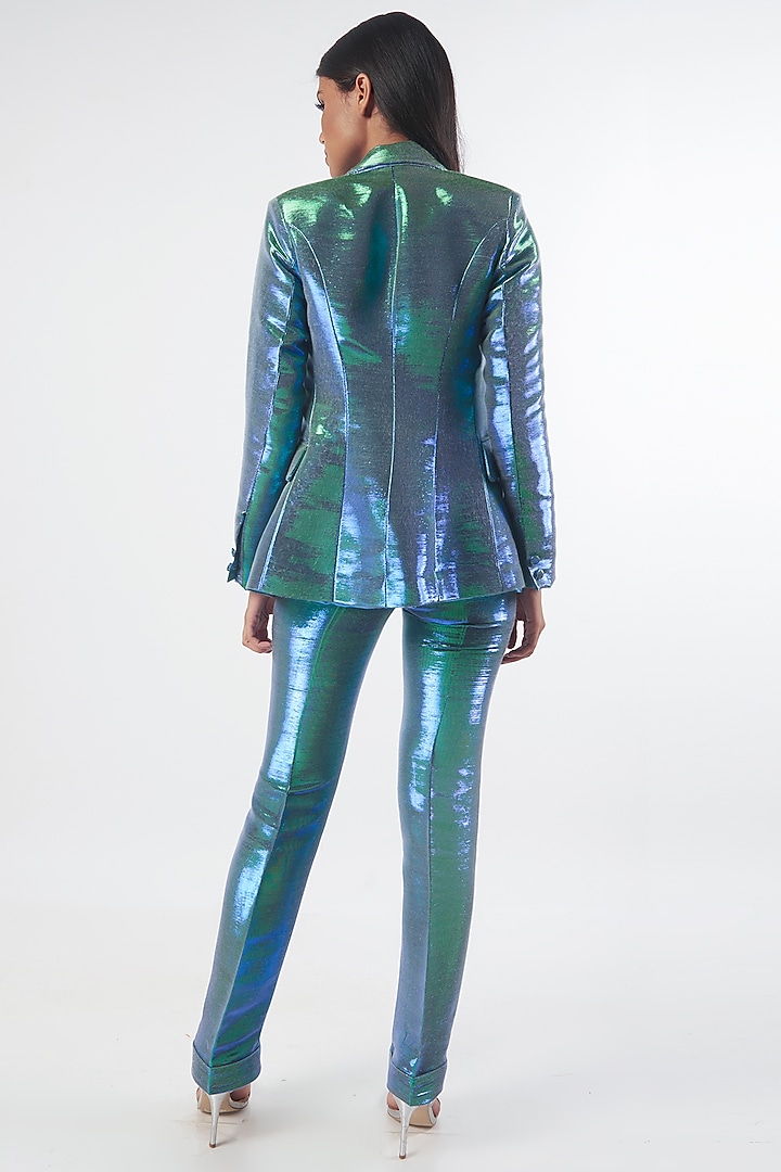 Blue Metallic Shiny Blazer by MXS - Monisha Jaising X Shweta Bachchan Nanda at Pernia's Pop Up Shop