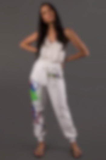 White Graffiti Track Pants by MXS - Monisha Jaising X Shweta Bachchan Nanda at Pernia's Pop Up Shop