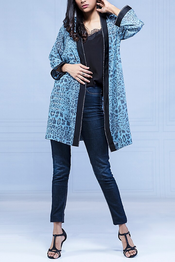 Blue Printed Leopard Robe by MXS - Monisha Jaising X Shweta Bachchan Nanda